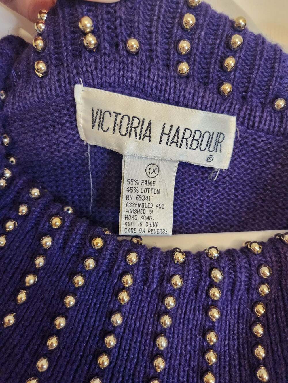 90s Y2K Vintage Purple Beaded Cowl Neck Tunic Sweater - Picture 2 of 14